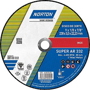 Disco de corte 230mm x 3,0mm x 22,23mm AR332 NORTON