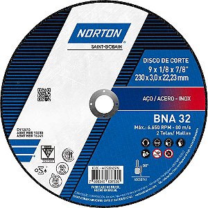 Disco de corte 230mm x 3,0mm x 22,23mm BNA32 NORTON