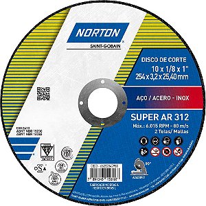 Disco de corte 254mm x 3,2mm x 25,40mm AR 312 NORTON