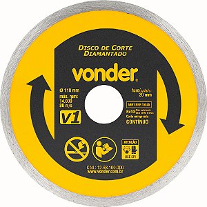 Disco de corte diamantado 110mm furo de 20mm anel contínuo V1 VONDER