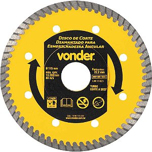 Disco de corte diamantado 115mm turbo para esmerilhadeira VONDER