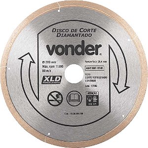 Disco de corte diamantado 200mm contínuo para porcelanato XLD VONDER