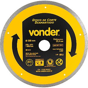 Disco de corte diamantado 200mm liso VONDER