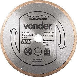 Disco de corte diamantado 250mm contínuo para porcelanato XLD VONDER