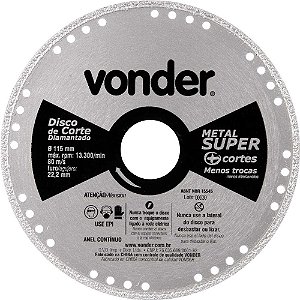 Disco de corte diamantado contínuo para metais metal super 115mm VONDER