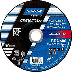 Disco de desbaste 115mm x 6,4mm x 22,23mm para aço e inox Quantum BDA 680 NORTON