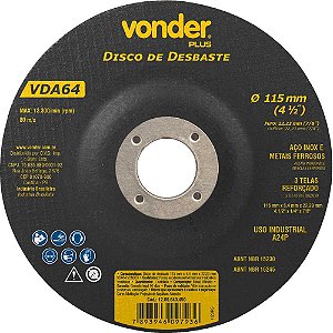 Disco de desbaste 115,0mm x 6,4mm x 22,23mm VDA 64 VONDER PLUS