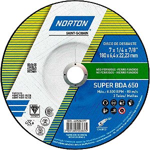 Disco de desbaste 180mm x 6,4mm x 22,23mm BDA650 NORTON