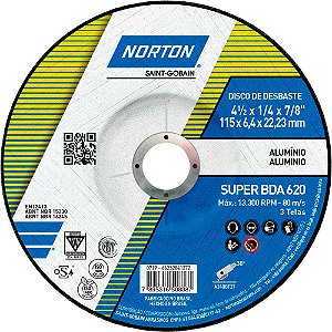Disco de desbaste para alumínio 114,3mm x 6,4mm x 22,23mm BDA 620 NORTON