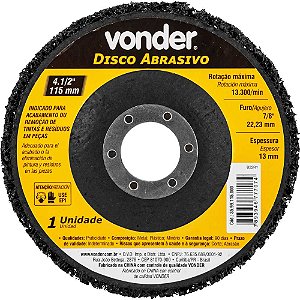 Disco abrasivo 4.1/2" furo de 7/8" (22,23 mm) VONDER