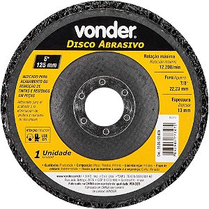 Disco abrasivo 5" furo de 7/8" (22,23 mm) VONDER