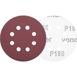 Disco de lixa com costado em pluma 125mm grão 180 com 8 furos embalagem com 10 peças VONDER