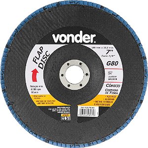 Flap-disc disco de desbaste/acabamento 7" - 180mm cônico grão 80 VONDER - 5 unidades