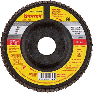 Flap-disc disco de desbaste/acabamento 4.1/2" - 115mm reto tipo Ag 60 FDS115-60NF STARRETT