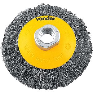 Escova circular cônica 4" x 1/2" M14 ondulada VONDER