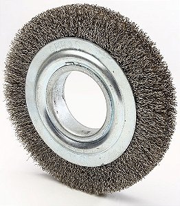 Escova circular de aço ondulada 150mm x 13mm Furo 13mm prensada fio 0,40mm Abrasfer