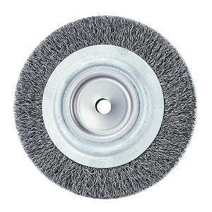 Escova circular de aço ondulada 150mm x 25mm Furo 13mm prensada fio 0,40mm Abrasfer