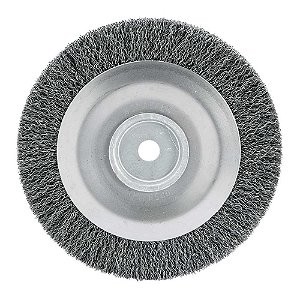 Escova circular de aço ondulada 200mm x 19mm Furo 16mm prensada fio 0,40mm Abrasfer