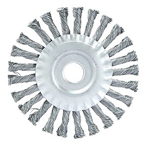 Escova circular de aço trançado 150mm x 13mm furo 22mm fio 0,5mm 9.000 rpm ABRASFER