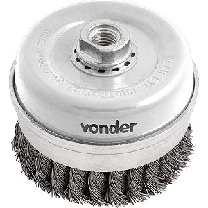Escova tipo copo 4" torcida em aço carbono industrial VONDER