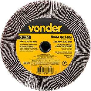 Roda de lixa 115mm x 20mm rosca M14 grão 120 VONDER