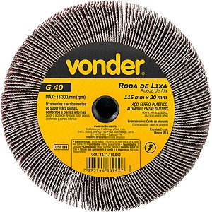 Roda de lixa 115mm x 20mm rosca M14 grão 40 VONDER