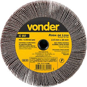 Roda de lixa 115mm x 20mm rosca M14 grão 80 VONDER