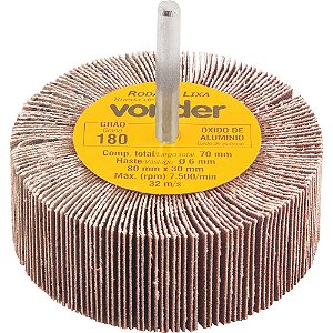 Roda de lixa 80mm x 30mm com haste grão 180 VONDER