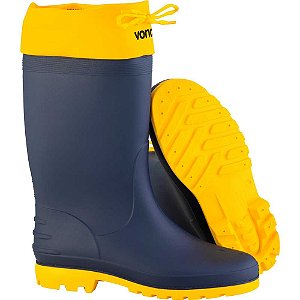 Bota de PVC azul com polaina amarela 43/44 cano médio sem forro VONDER