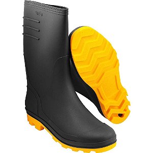 Bota de PVC preta com solado amarelo 40 cano médio com forro VONDER
