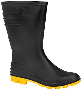 Bota de PVC preta com solado amarelo 40 cano médio sem forro VONDER