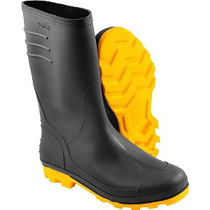 Bota de PVC preta com solado amarelo 43 cano médio sem forro VONDER