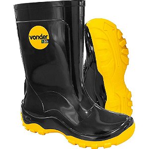 Bota infantil de PVC preta e amarela com forro 32/33 VONDER