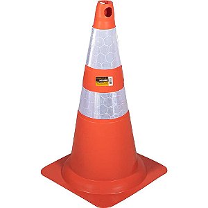 Cone de sinalização com 75cm flexível branco e laranja em PVC VONDER