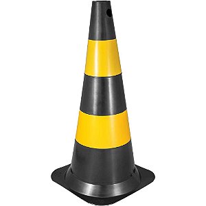 Cone de sinalização com 75cm preto e amarelo em polietileno VONDER