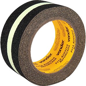 Fita antiderrapante 50mm x 5m preta com faixa neon fotoluminescente VONDER