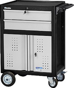 Carro para ferramentas 60cm x 40cm x 86,4cm fechado com 2 gavetas 2 portas 330 kgf Preto com cinza CR-39B MARCON