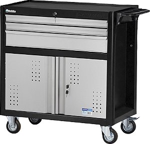 Carro para ferramentas 80cm x 45cm x 86,4cm fechado com 3 gavetas 2 portas 350 kgf preto com cinza Black Series CR-58B MARCON