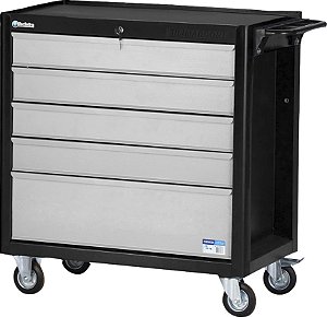 Carro para ferramentas 80cm x 45cm x 86,4cm fechado com 5 gavetas 350 kgf preto com cinza Black Series CR-16B MARCON