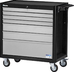Carro para ferramentas 80cm x 45cm x 86,4cm fechado com 7 gavetas 350 kgf preto com cinza Black Series CR-57B MARCON