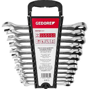 Jogo de chaves combinadas com catraca 8,0mm a 19,0mm com 12 peças R07105012 GEDORE RED