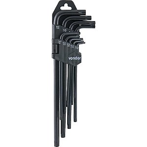 Jogo de chaves hexalobular longas T10 a T50 com 9 peças VONDER