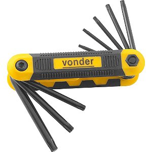 Jogo de chaves hexalobular T9 a T40 com suporte plástico 8 peças VTX3 VONDER