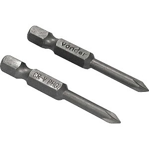Jogo de bits de ponteiras phillips com encaixe sextavado 1/4" nº0 x 50mm cartela com 2 peças VONDER