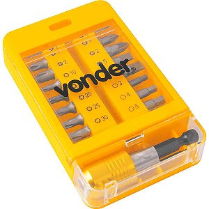 Jogo de bits/ponteiras com 15 peças encaixe sextavado 1/4" com engate rápido VONDER