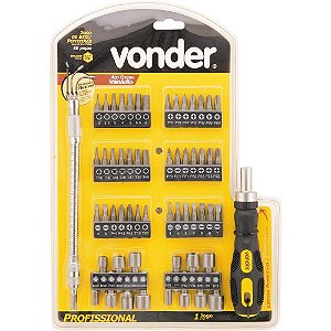 Jogo de bits/ponteiras com 58 peças encaixe sextavado 1/4" VONDER