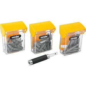 Jogo de bits/ponteiras com 61 peças encaixe sextavado de 1/4" VONDER