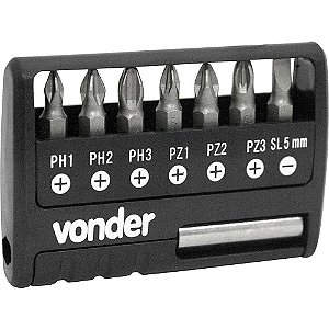 Jogo de bits/ponteiras com 9 peças encaixe sextavado 1/4" VONDER