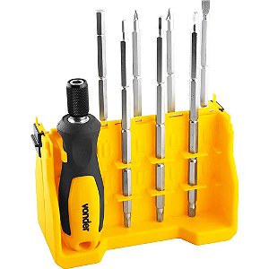 Jogo de bits/ponteiras longo duplo com 8 peças encaixe sextavado de 1/4" VONDER