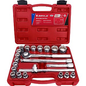 Jogo de soquetes estriados encaixe 1/2" 8mm a 32mm com 23 peças MAYLE